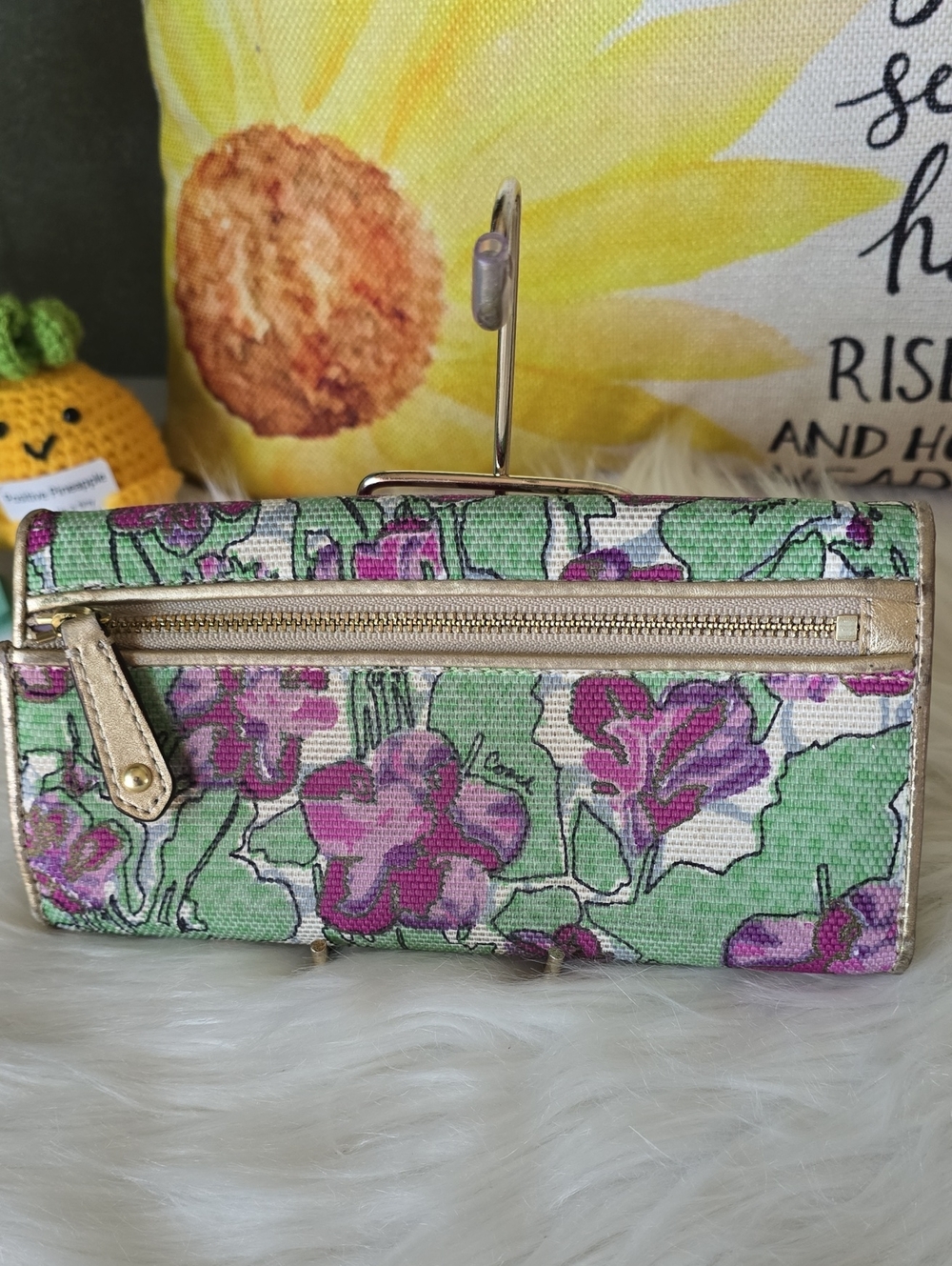 Coach Ashley Floral Canvas Wallet with Gold Trim - Green & Purple GUC - Picture 4 of 16